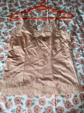 Lace-Trim Satin Chemise Camisole in Nude